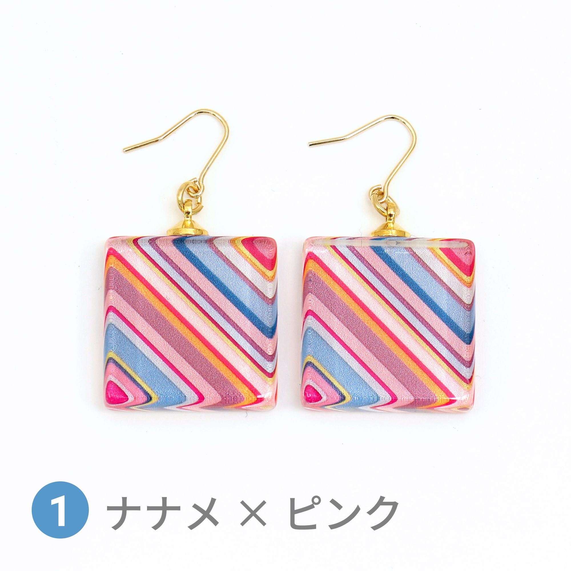 Glass accessories Pierced Earring SPEED diagonal&pink square shape