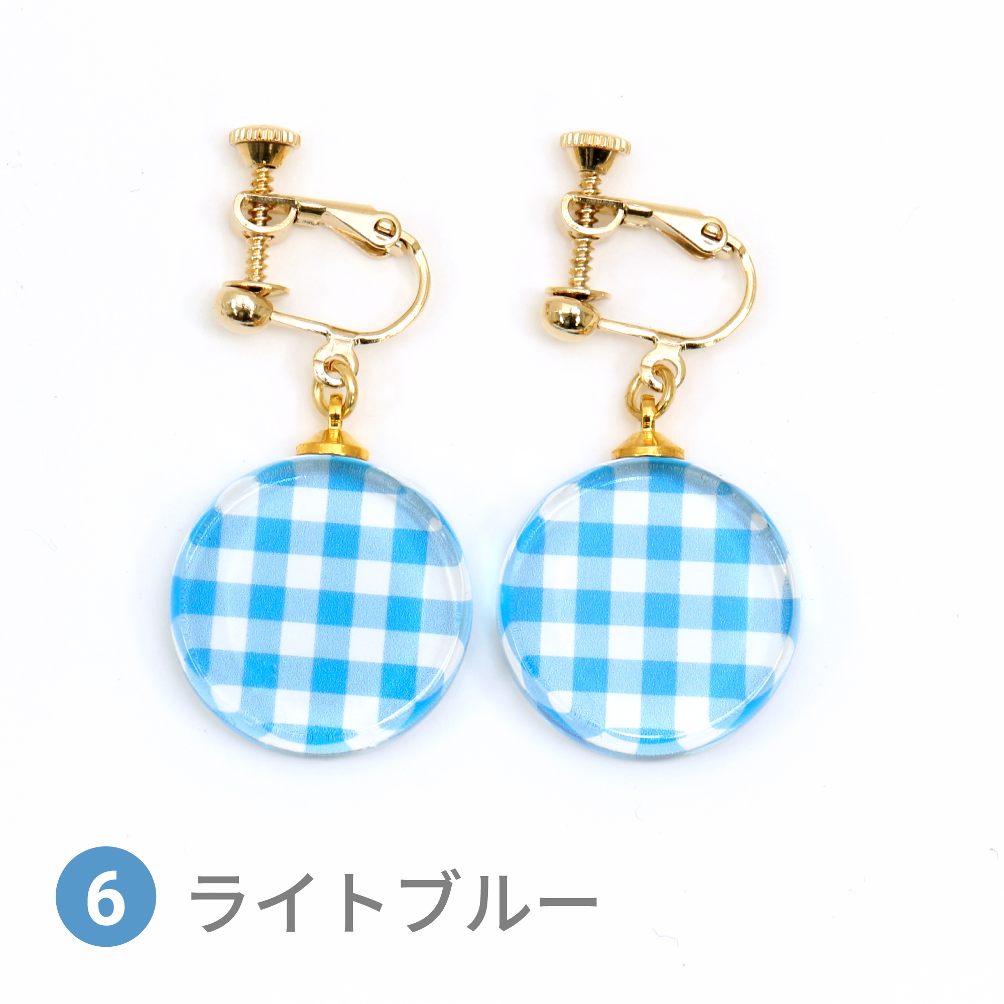 Glass accessories Earring GINGHAM CHECK lightblue round shape