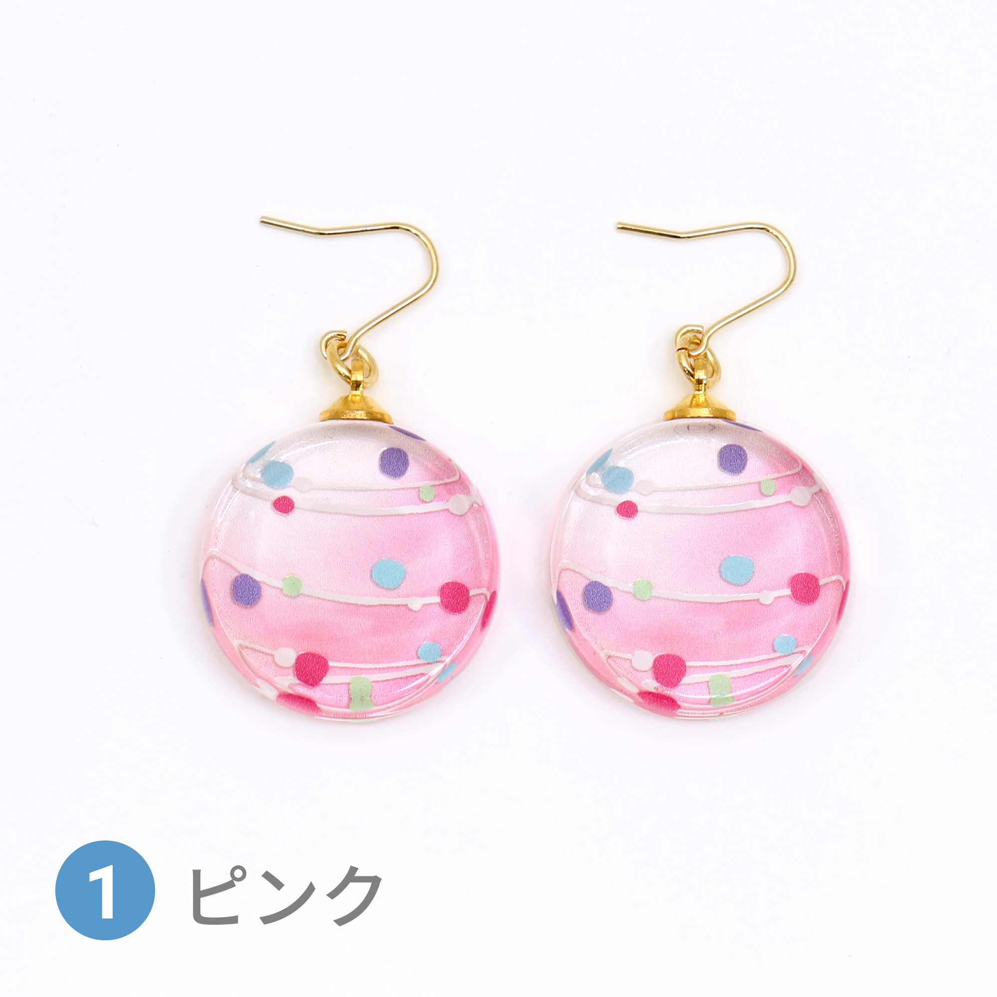 Glass accessories Pierced Earring WATER BALLOON pink round shape