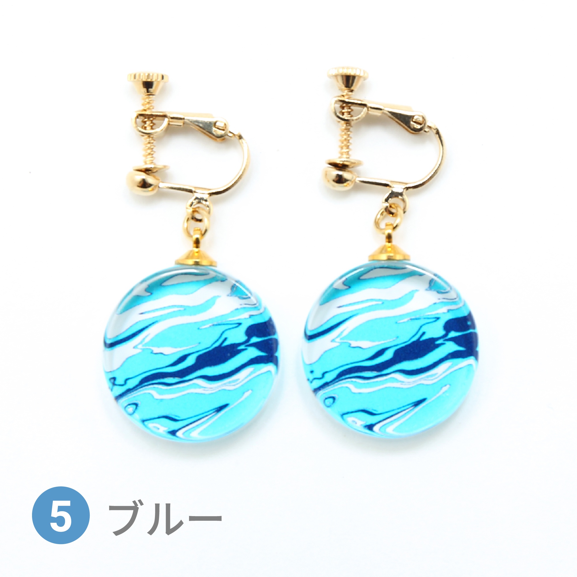 Glass accessories Earring MARBLE blue round shape