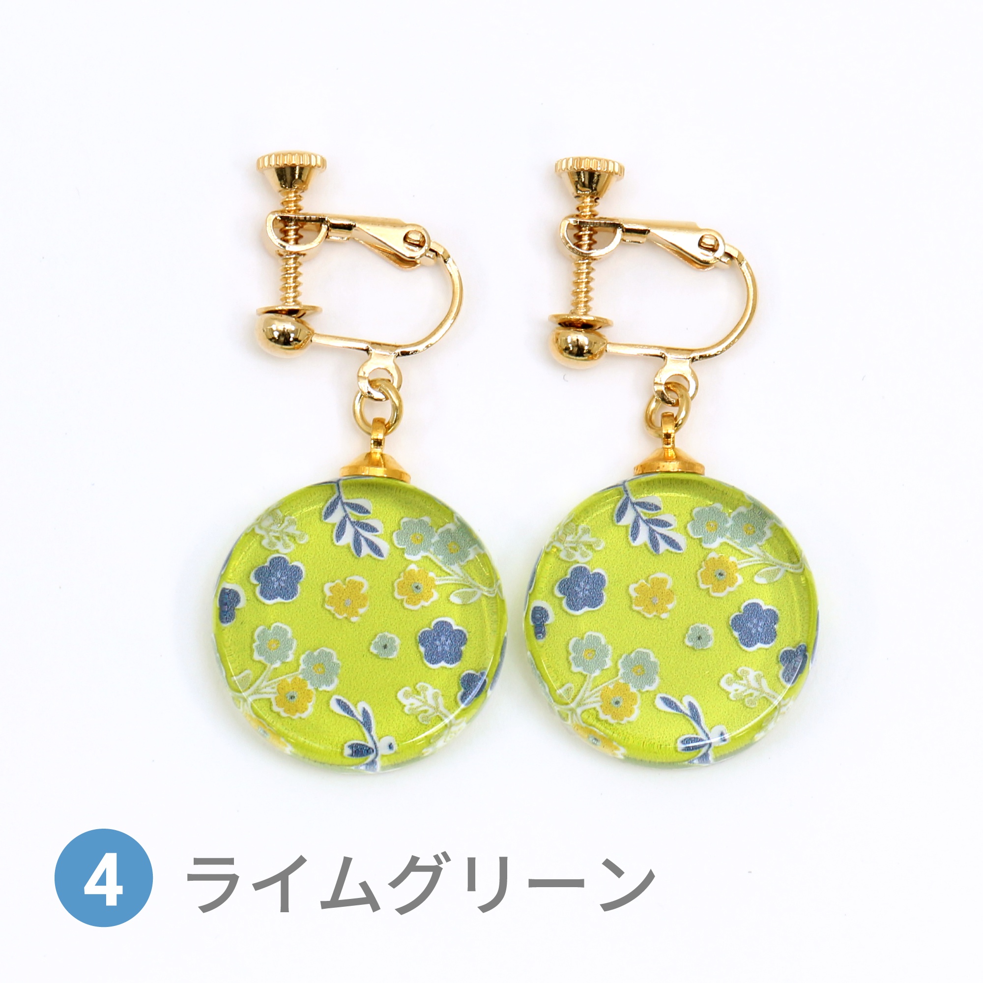 Glass accessories Earring FLORAL PATTERN lime green round shape