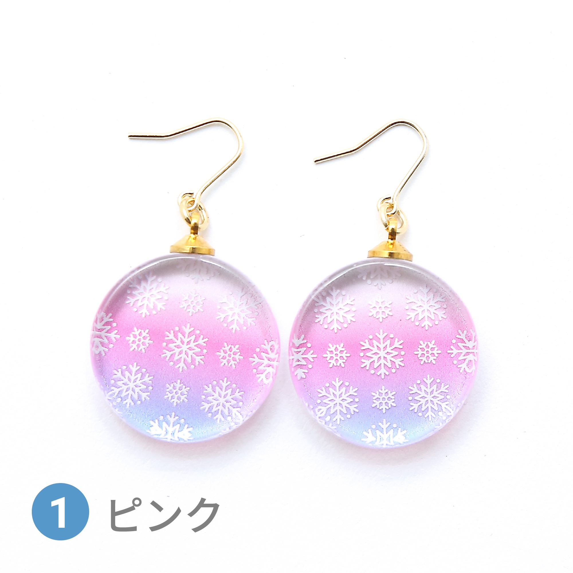 Glass accessories Pierced Earring snow flake pink round shape