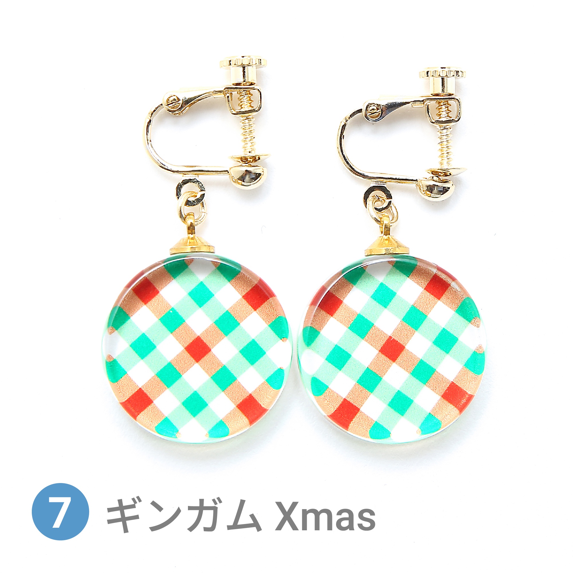 Glass accessories Earring Xmas color gingham round shape