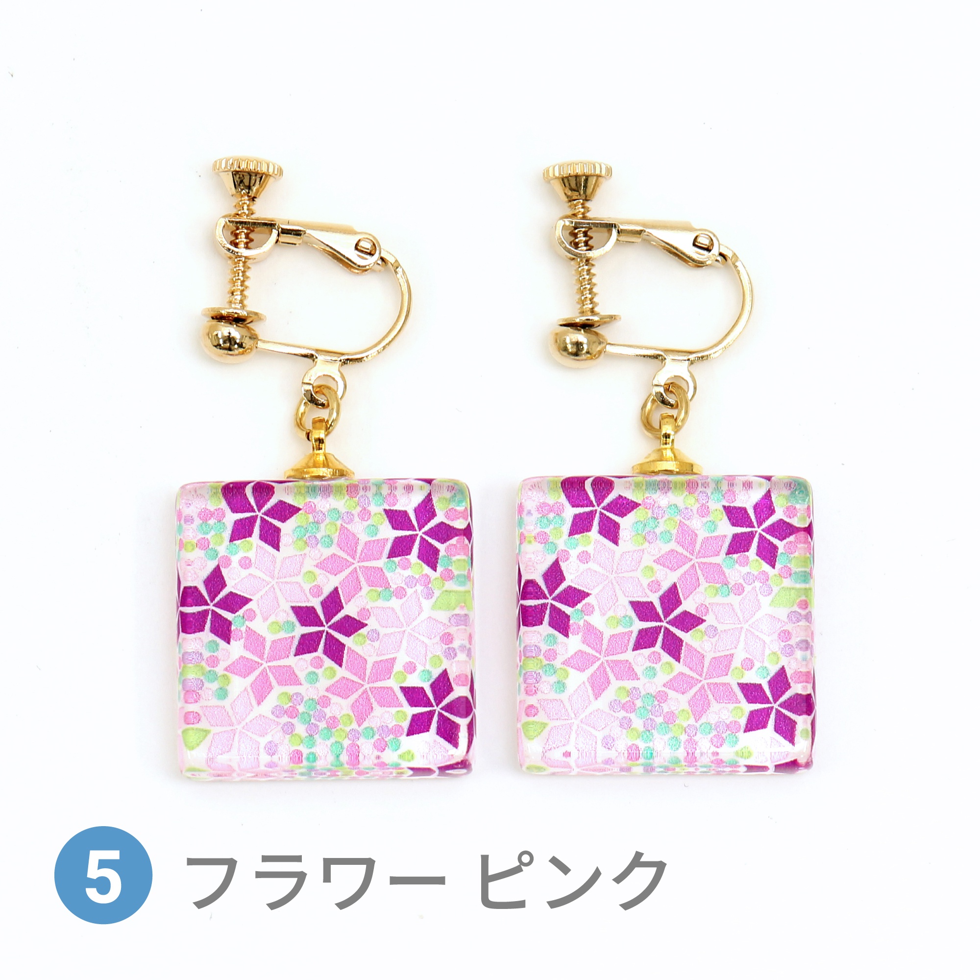 Glass accessories Earring TURKISH LAMP flower pink square shape