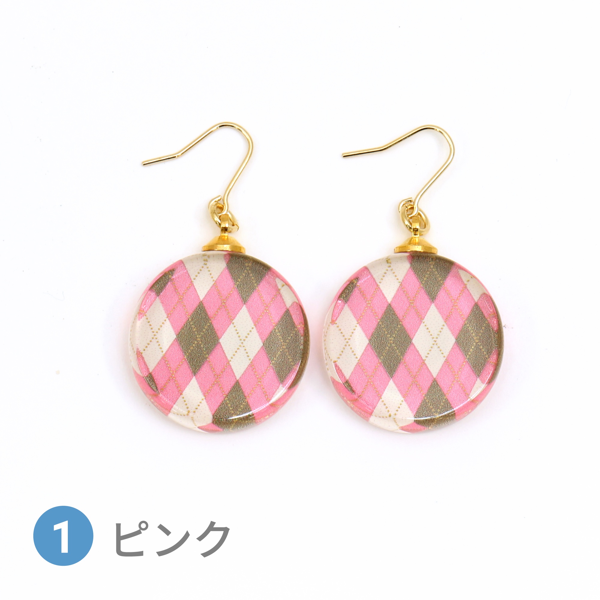 Glass accessories Pierced Earring ARGYLE pink round shape