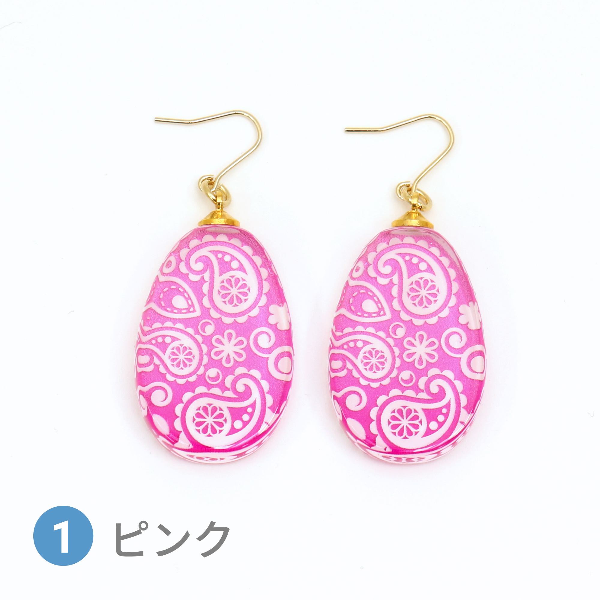 Glass accessories Pierced Earring PAISLEY pink drop shape