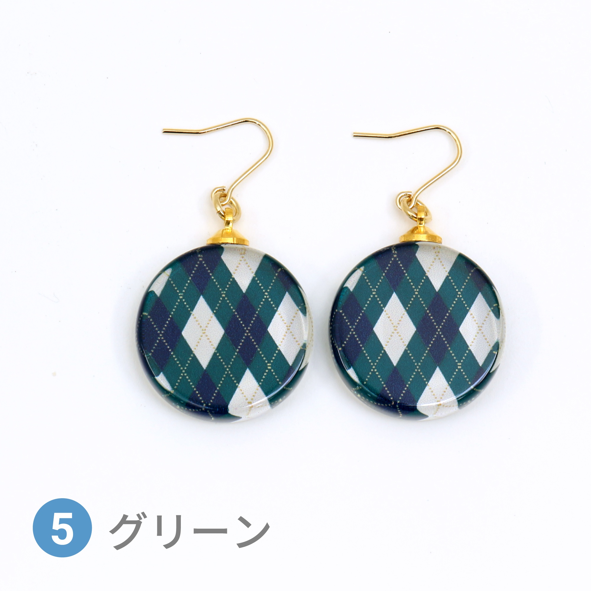 Glass accessories Pierced Earring ARGYLE green round shape