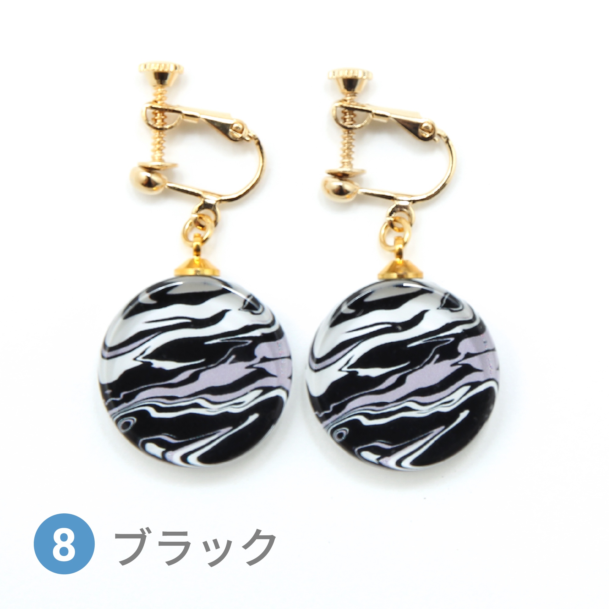 Glass accessories Earring MARBLE black round shape