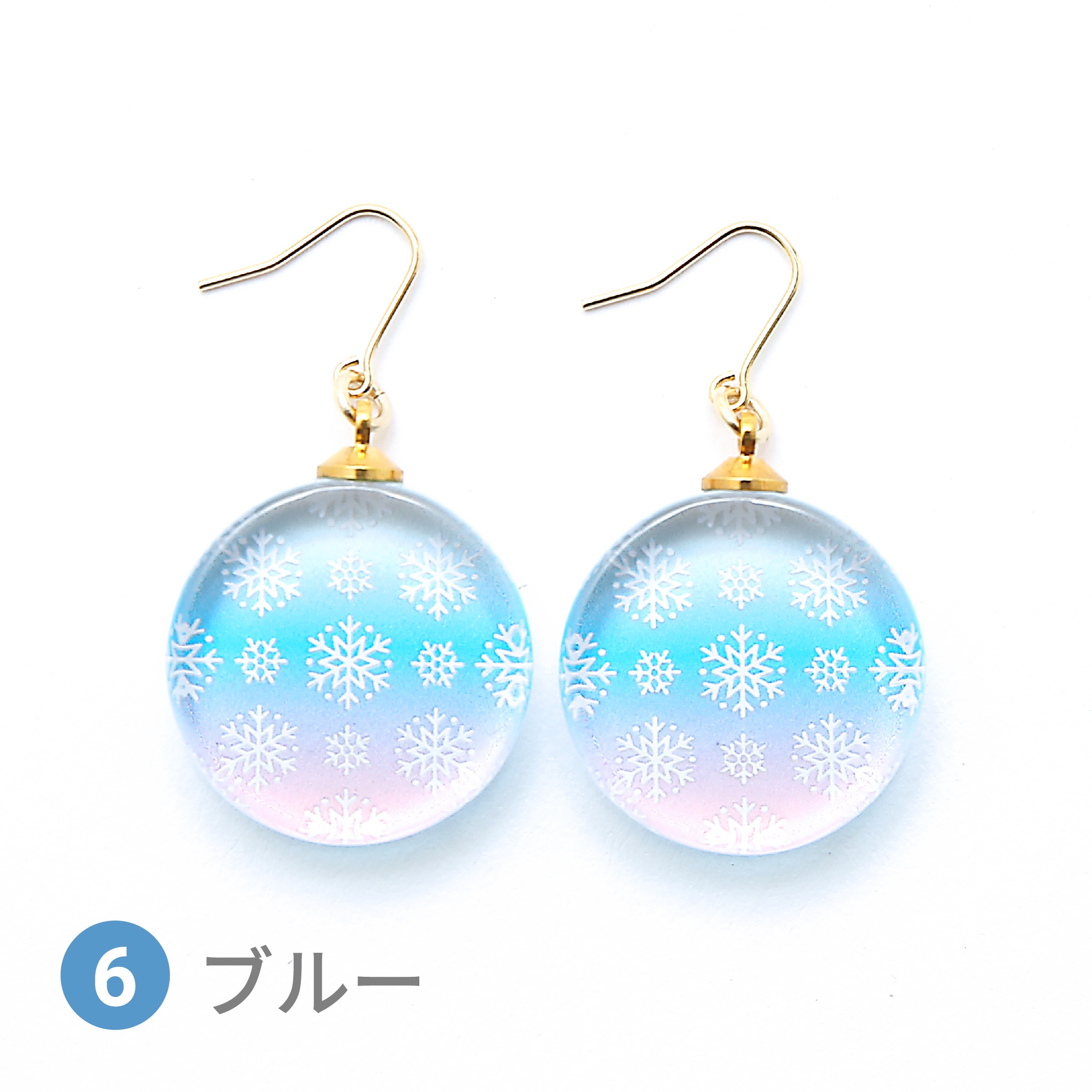 Glass accessories Pierced Earring snow flake blue round shape