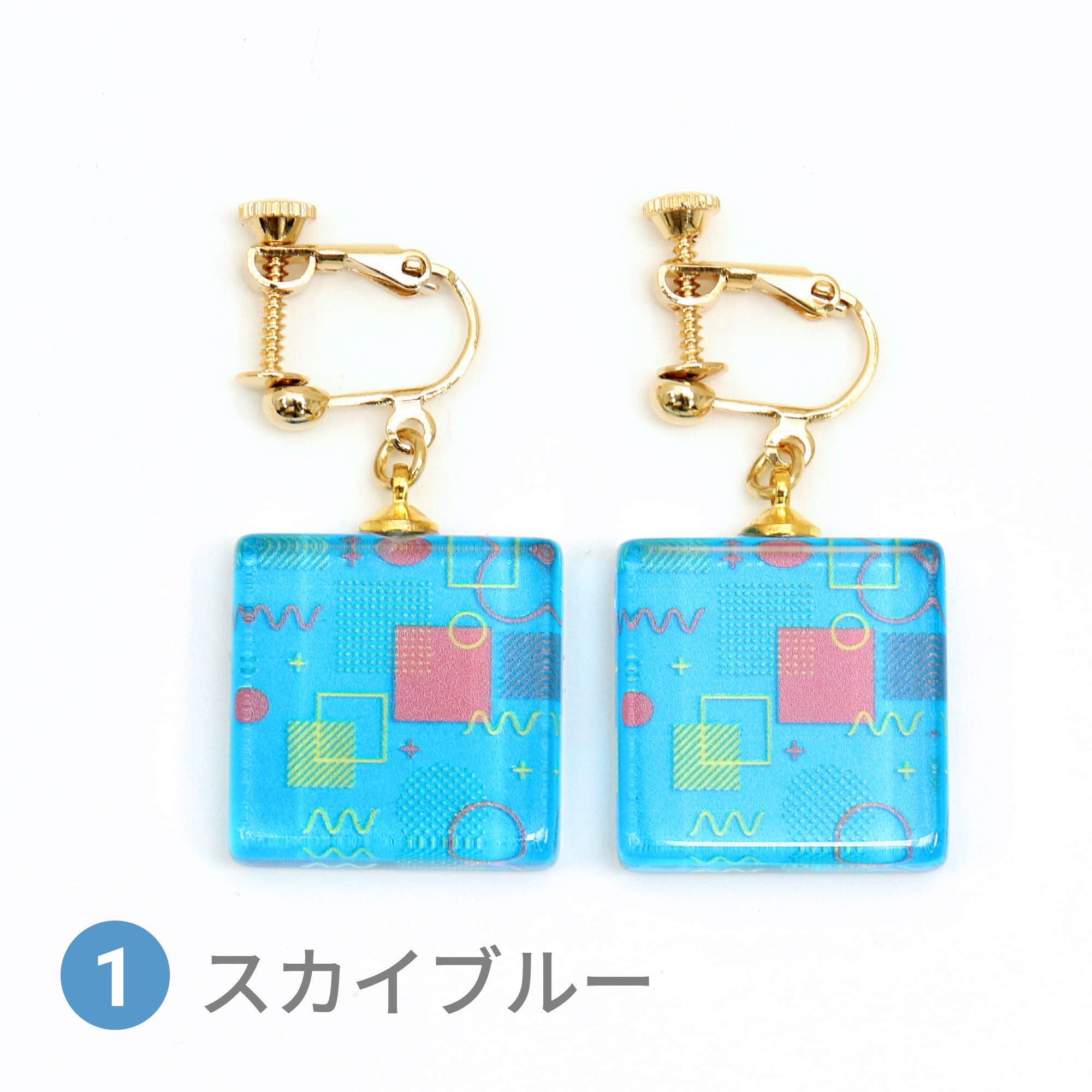 Glass accessories Earring GEOMETRIC skyblue square shape