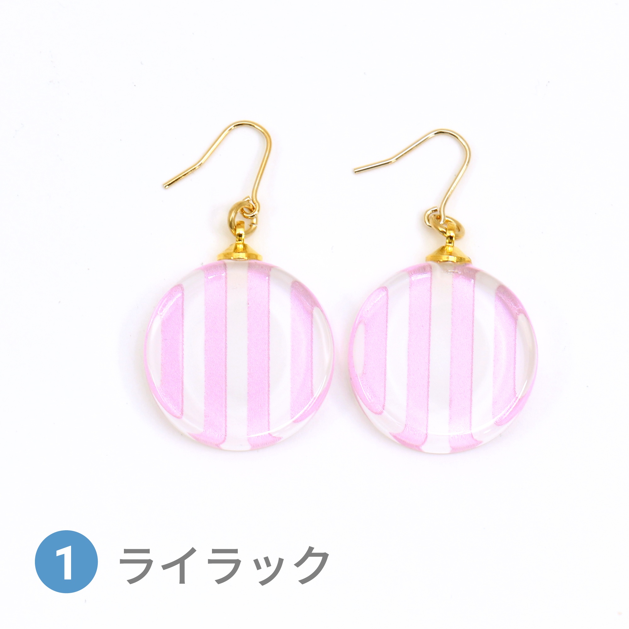 Glass accessories Pierced Earring STRIPE lilac round shape