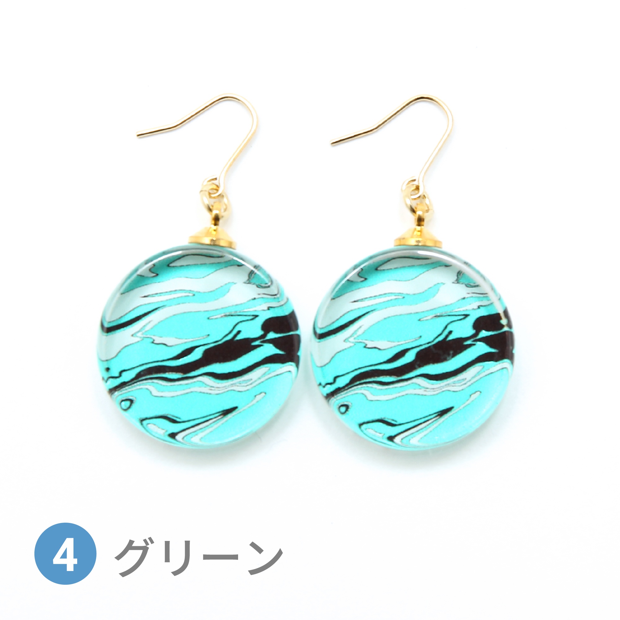 Glass accessories Pierced Earring MARBLE green round shape