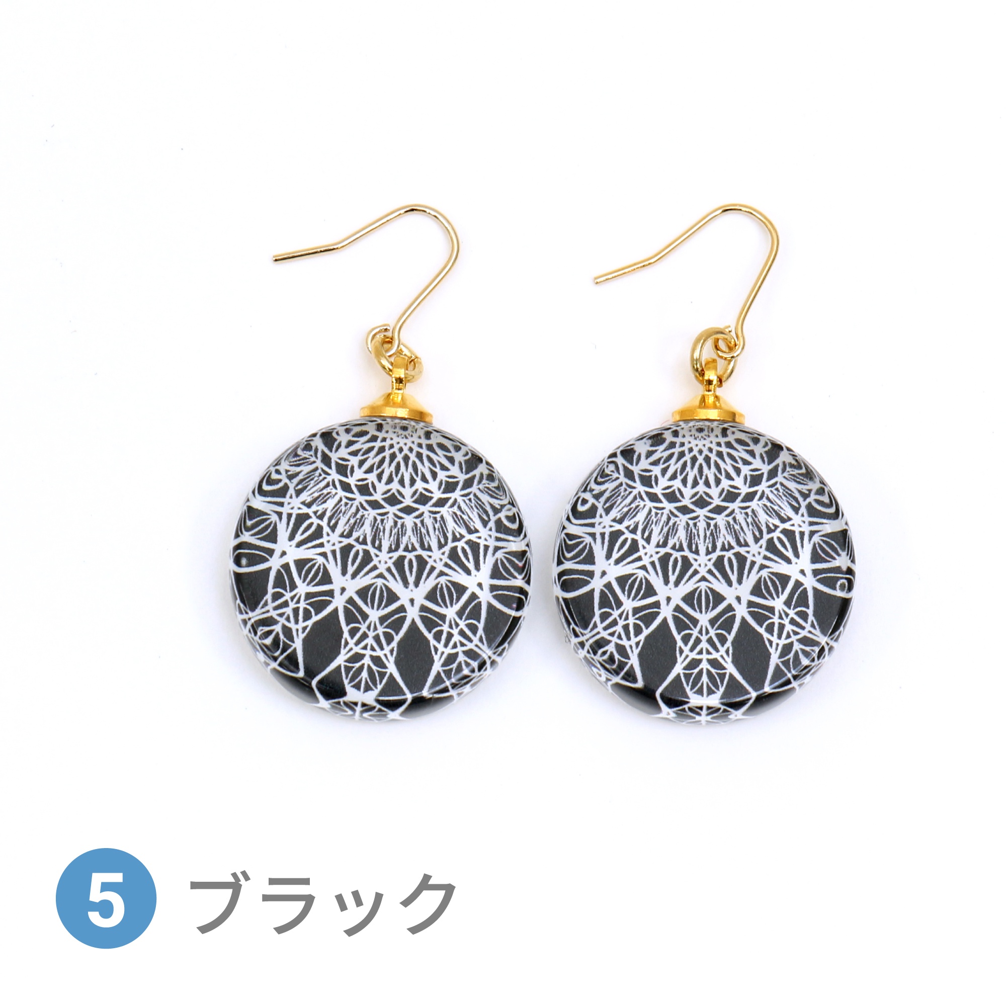 Glass accessories Pierced Earring LACE black round shape