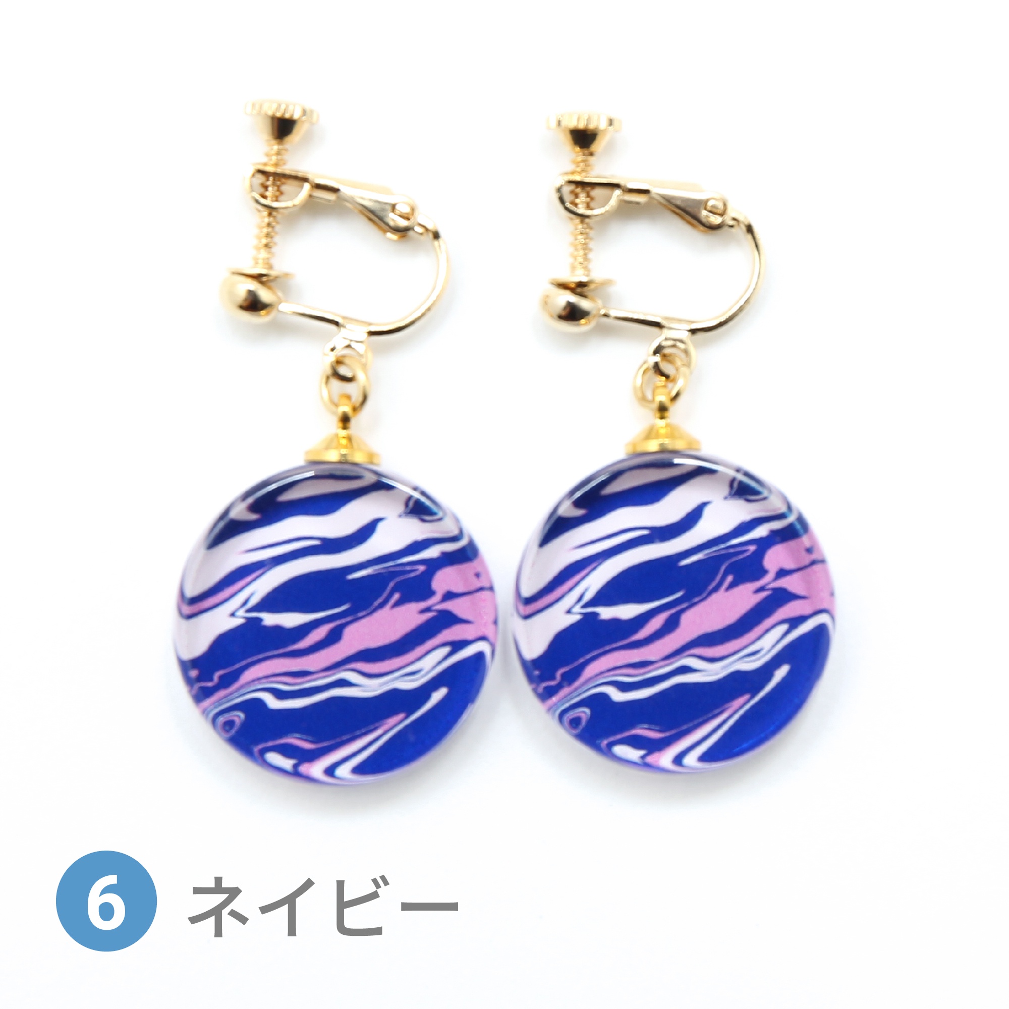 Glass accessories Earring MARBLE navy round shape