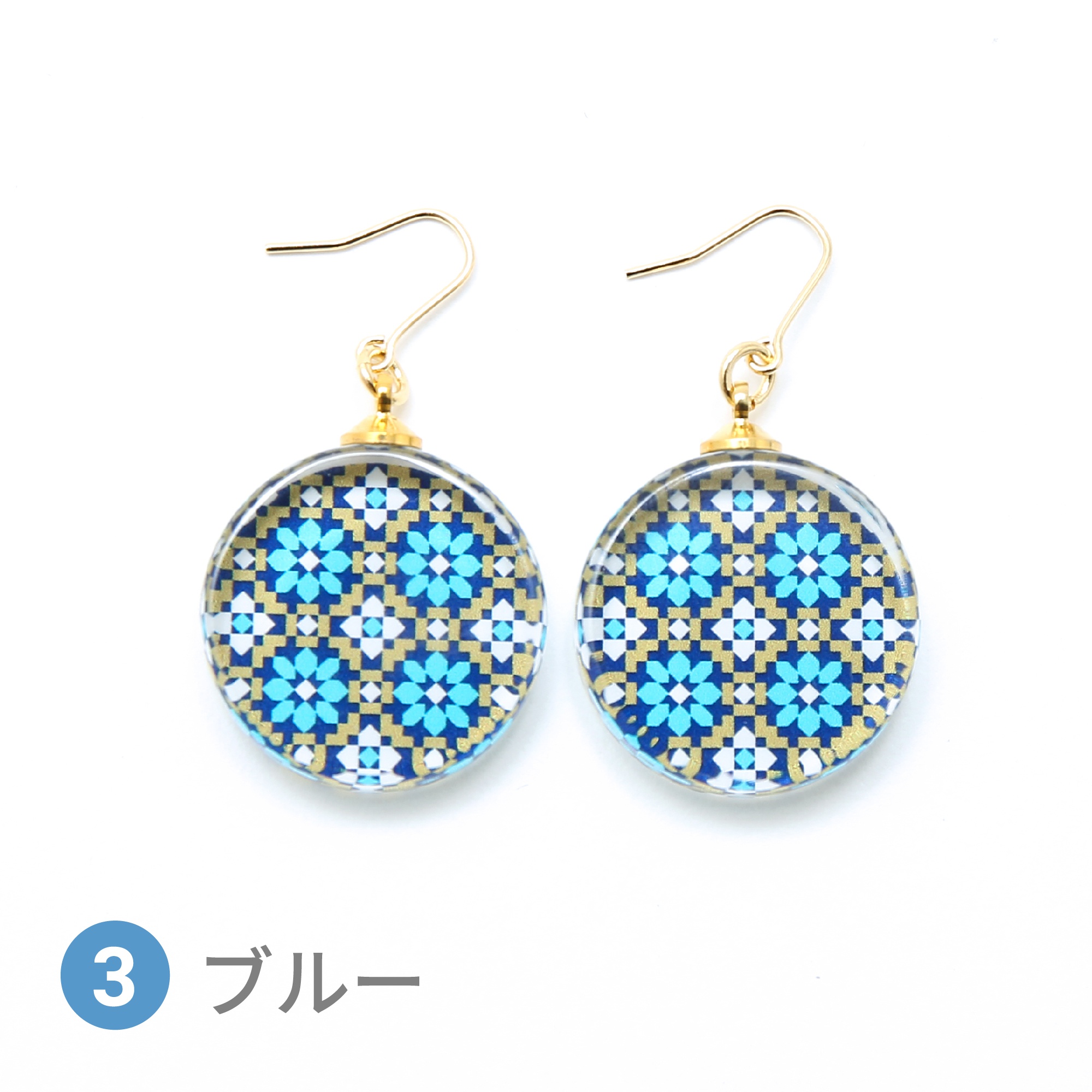 Glass accessories Pierced Earring ARABESQUE blue round shape