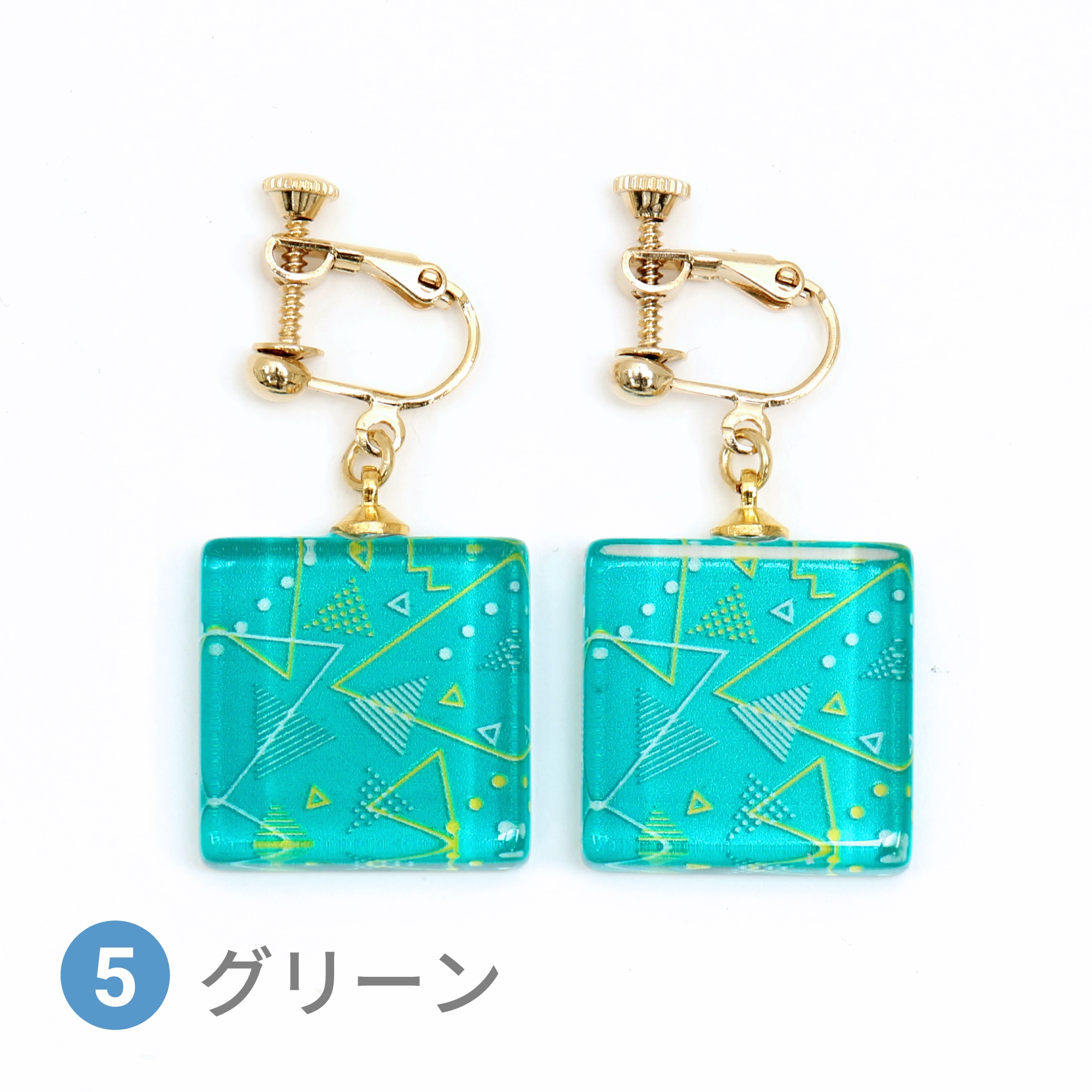 Glass accessories Earring GEOMETRIC green square shape