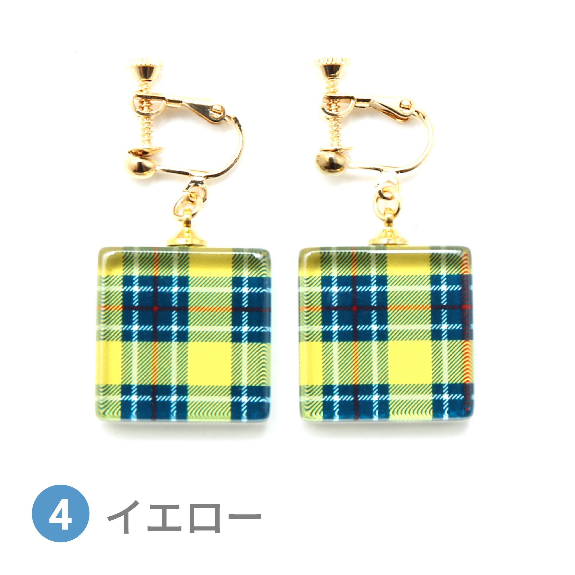 Glass accessories Earring TARTAN yellow square shape