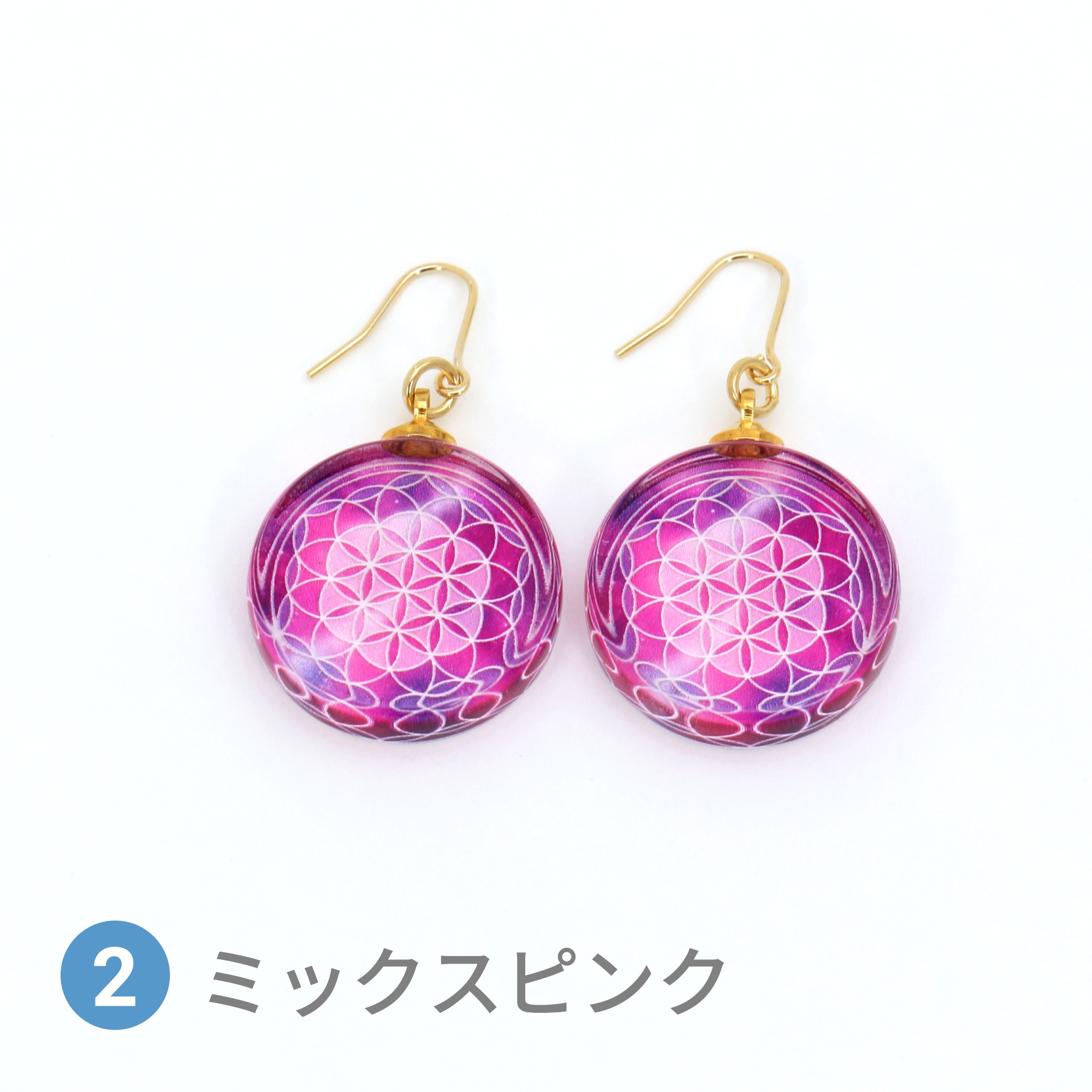 Glass accessories Pierced Earring FLOWER OF LIFE mix pink round shape