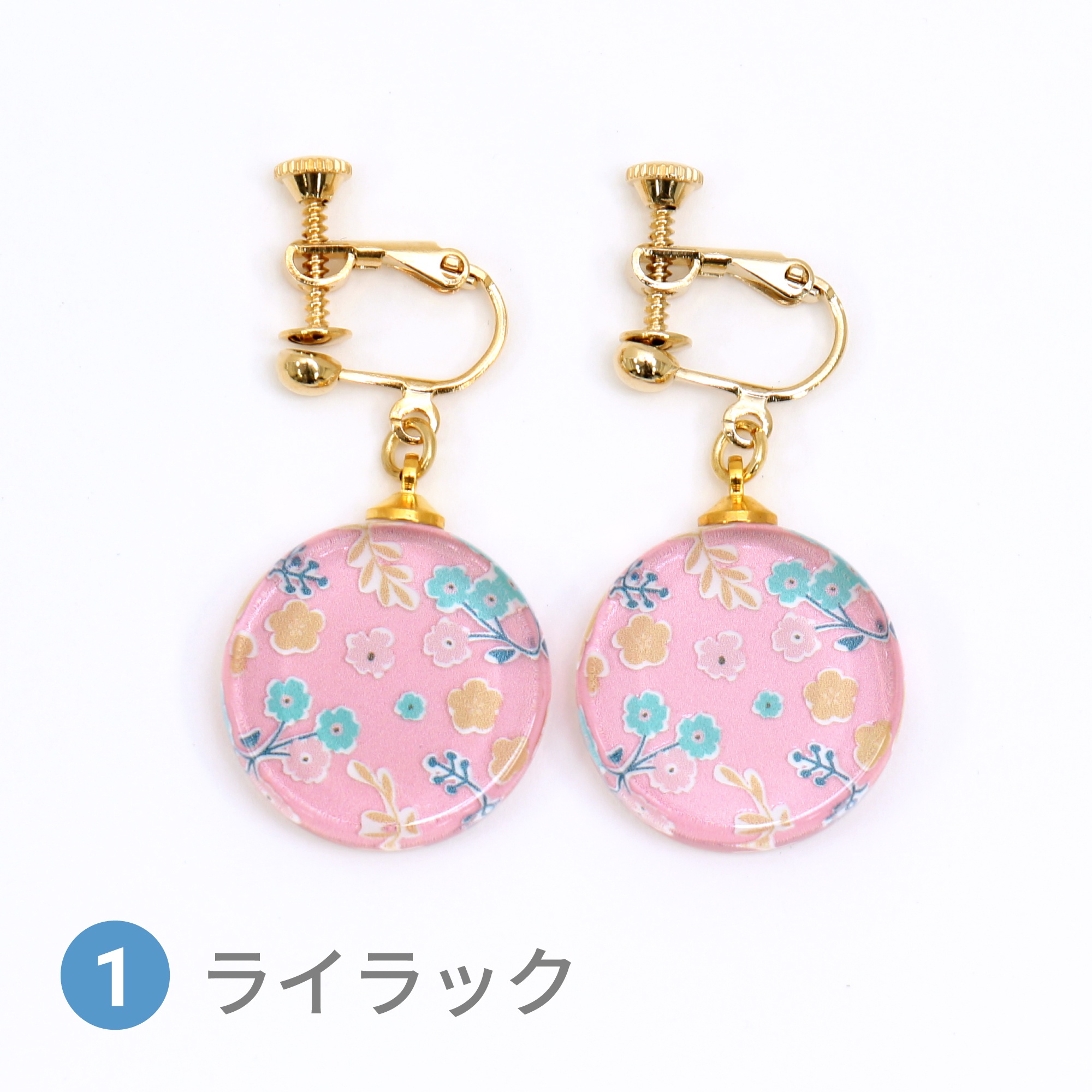 Glass accessories Earring FLORAL PATTERN lilac round shape