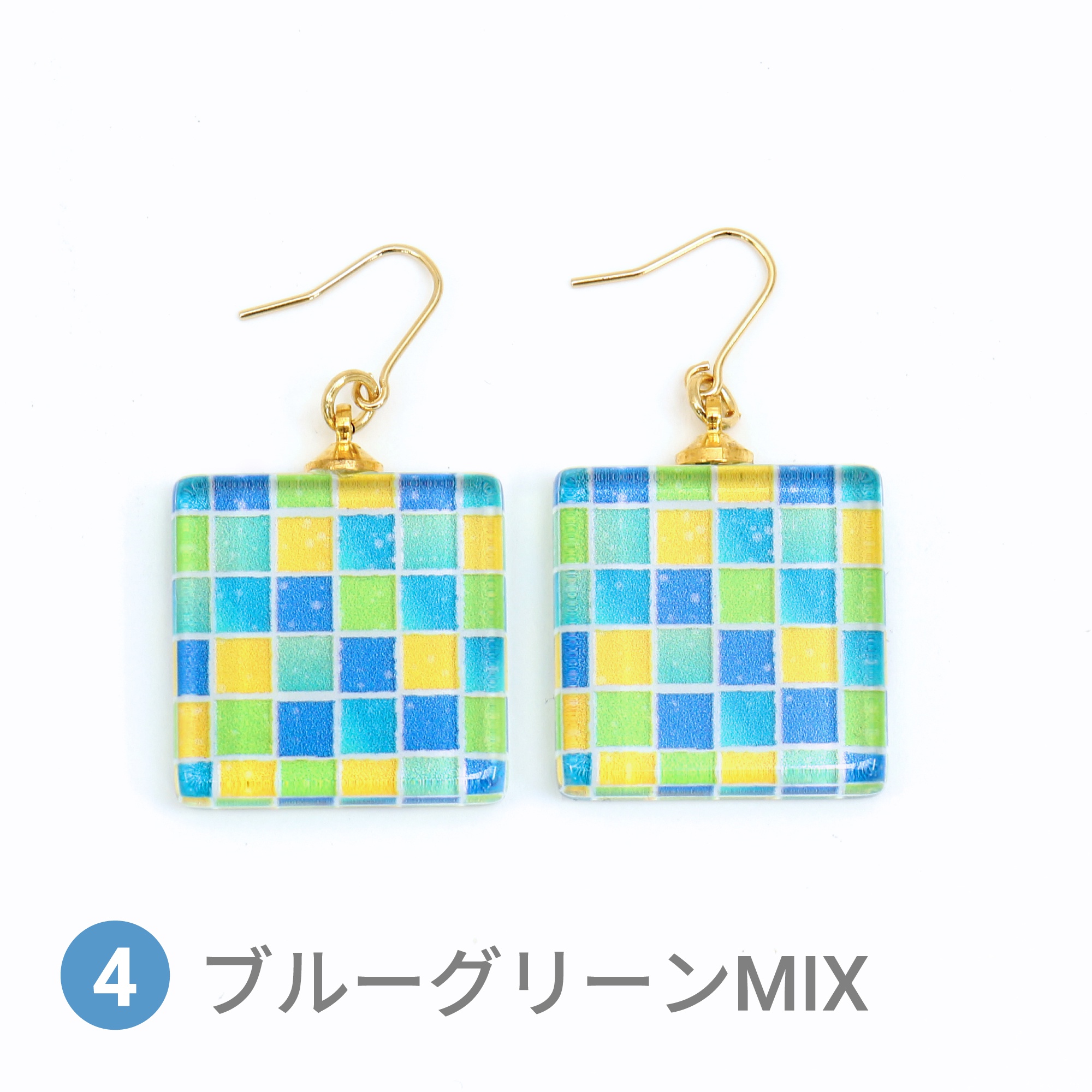 Glass accessories Pierced Earring TILE blueglreen mix square shape