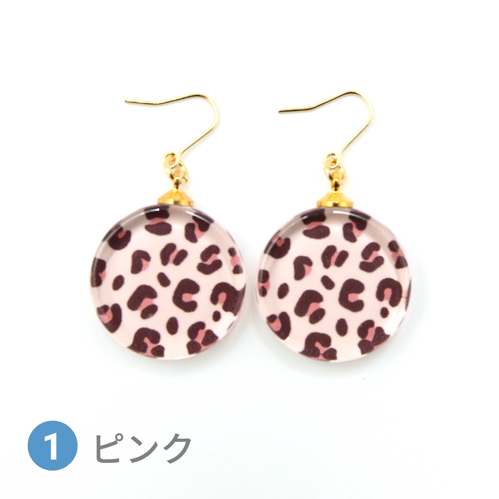 Glass accessories Pierced Earring LEOPARD pink round shape