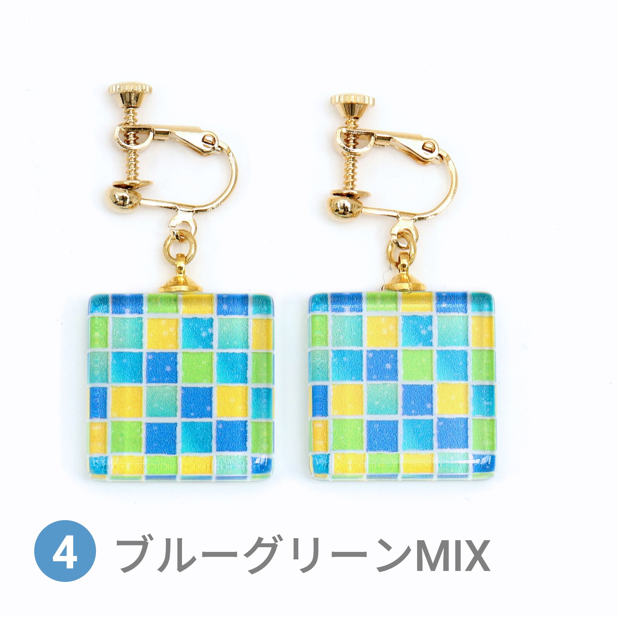 Glass accessories Earring TILE blueglreen mix square shape